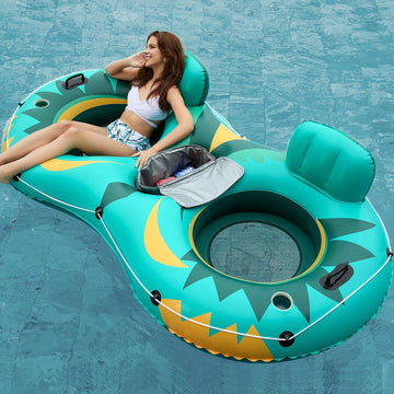 Jasonwell Inflatable River Tube Float - 2 Person Heavy Duty Pool Float With Removable Cooler, Lake Water Tubes for Floating, Raft Lounge Floatie With 2 Cup Holders for Adults
